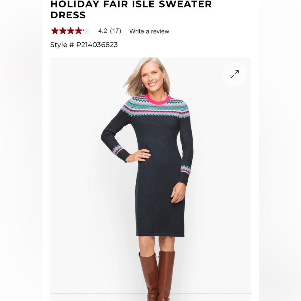 Talbots holiday fair‎ isle sweater dress . NWT. Retail 168